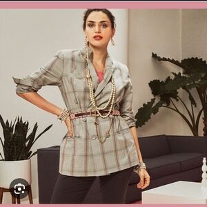 CAbi Plaid Blazer with Belt